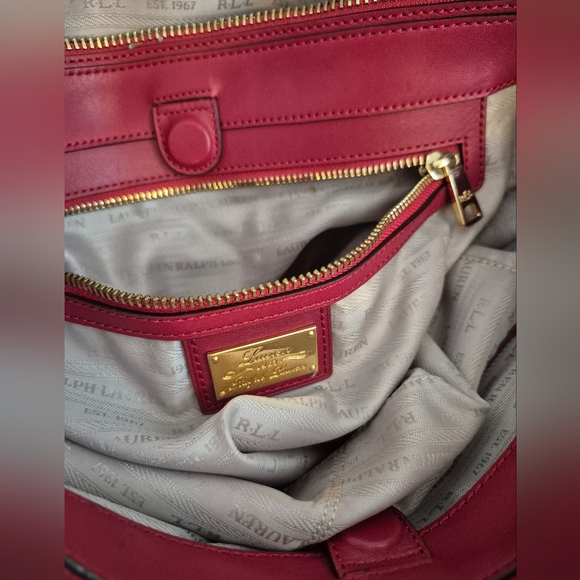 32-CIP RALPH LAUREN RED LEATHER SATCHEL PURSE HANDBAG CROSSBODY STRAP Valentines - Picture 14 of 17